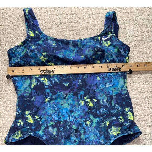 Nike One Piece Swimsuit Women’s Large Blue Green Abstract Print Athletic NWOT - Picture 6 of 8